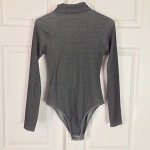 Gray Turtleneck Ribbed Bodysuit
